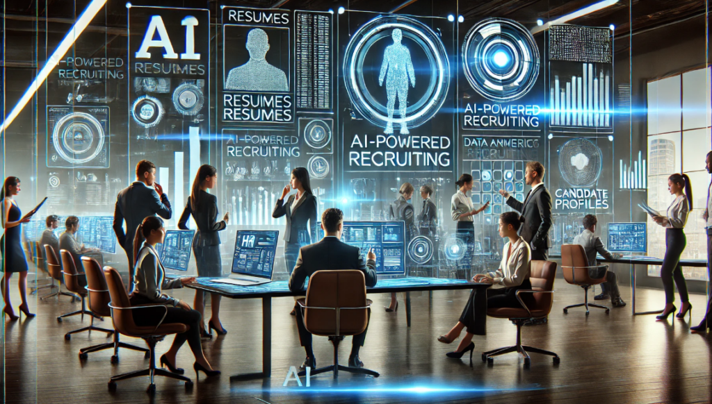 Image of people working at computers with AI for the blog AI Recruiting Trends-Tactics Blog Image-from AccountMakers