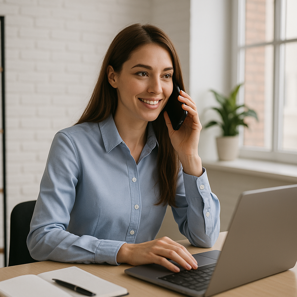 Image of sales women on the phone closing deals and smiling