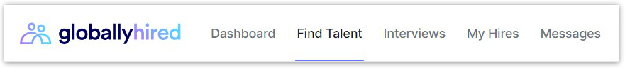 Image of AccountMakers's top navigation menu on the app. Navigate to the Find Talent tab to start new talent searches, and access automated searches and favorite talent.
