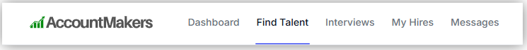 Employer navigates to 'Find Talent' in the top menu to begin their search for sales talent on AccountMakers