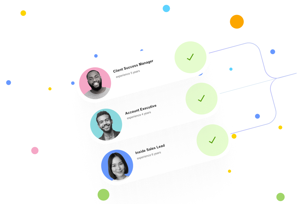 Temporary sales, customer success and support talent profiles are seen with green check marks