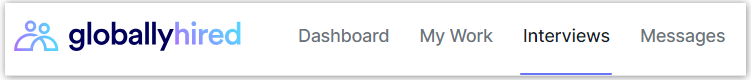 Image of AccountMakers's top navigation menu on the app. Navigate to the Interviews tab to manage your interviews with employers.