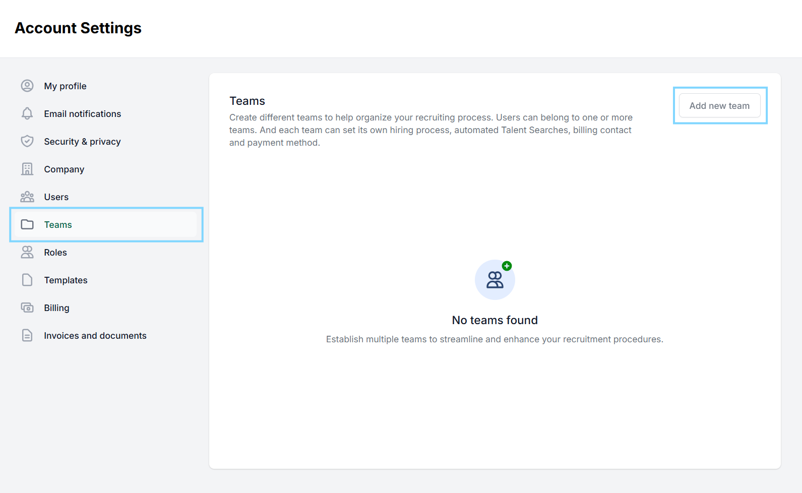 Click Add new team to create a new one.